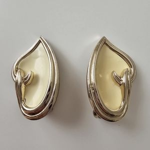 Marboux White Enamel Gold Tone Clip on Vintage Statement earrings